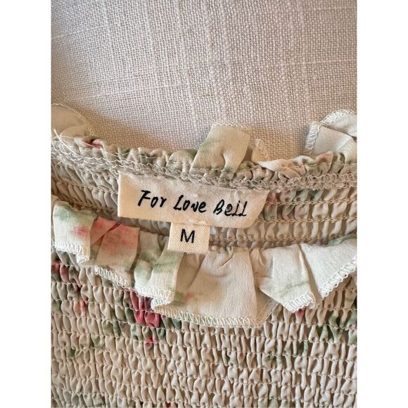 For Love Bell Puff Sleeve Smocked Floral Mini Dress Ruffles Size Medium - Picture 5 of 12